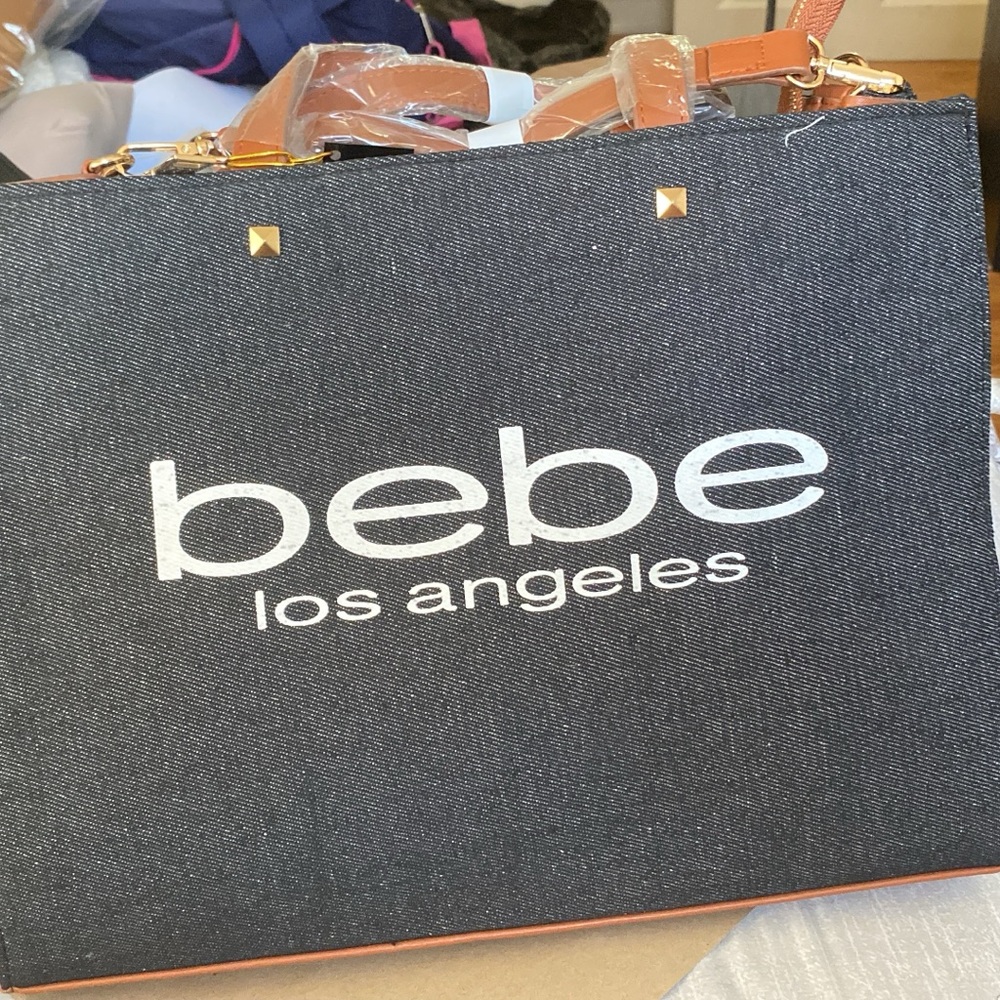 Bebe Black Textured Tote Bag